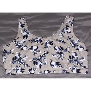 Fruit of the Loom Plus Size Gray Floral‎ Cotton Comfort Bralette, Size 46 3X